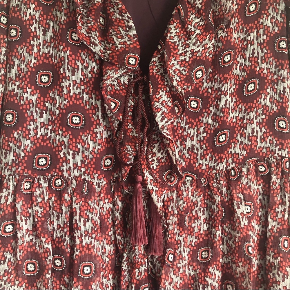 100% Silk Cinq á Sept Jasmine Floral Ruffle Fringe Dress - Picture 9 of 14
